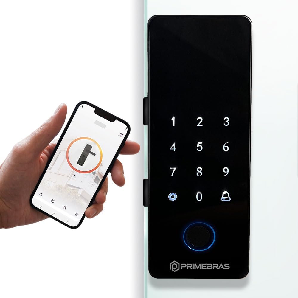 fechadura eletrônica para porta de vidro com fixação por pressão Primebrás