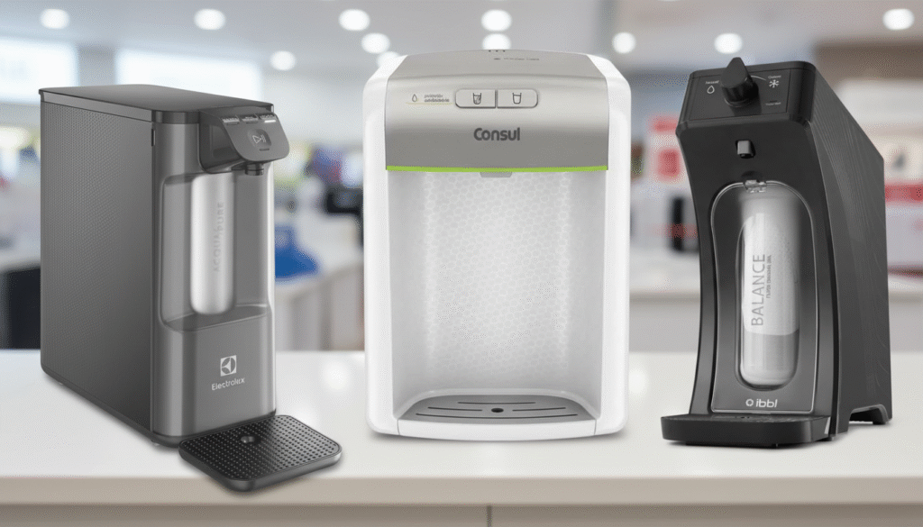 Comparativo dos 3 melhores purificadores de água gelada de 2026 para uso residencial.