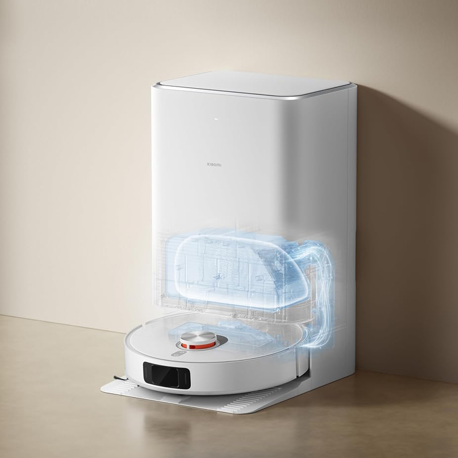 Robô aspirador Xiaomi X20 Pro com mapeamento inteligente retornando à base autolimpante para esvaziamento automático.