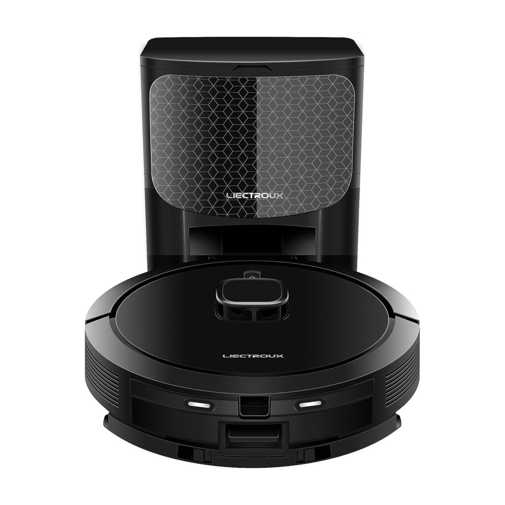 Robô aspirador Liectroux G7 com base autolimpante e função passa pano integrada, ideal para casas com pets e limpeza automatizada.