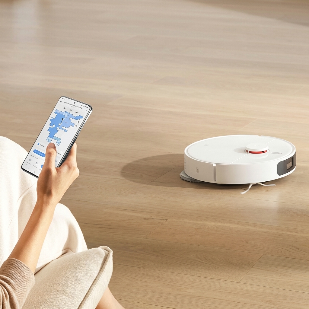 Robô aspirador Xiaomi Robot Vacuum X20 Pro com base autolimpante em acabamento branco premium.