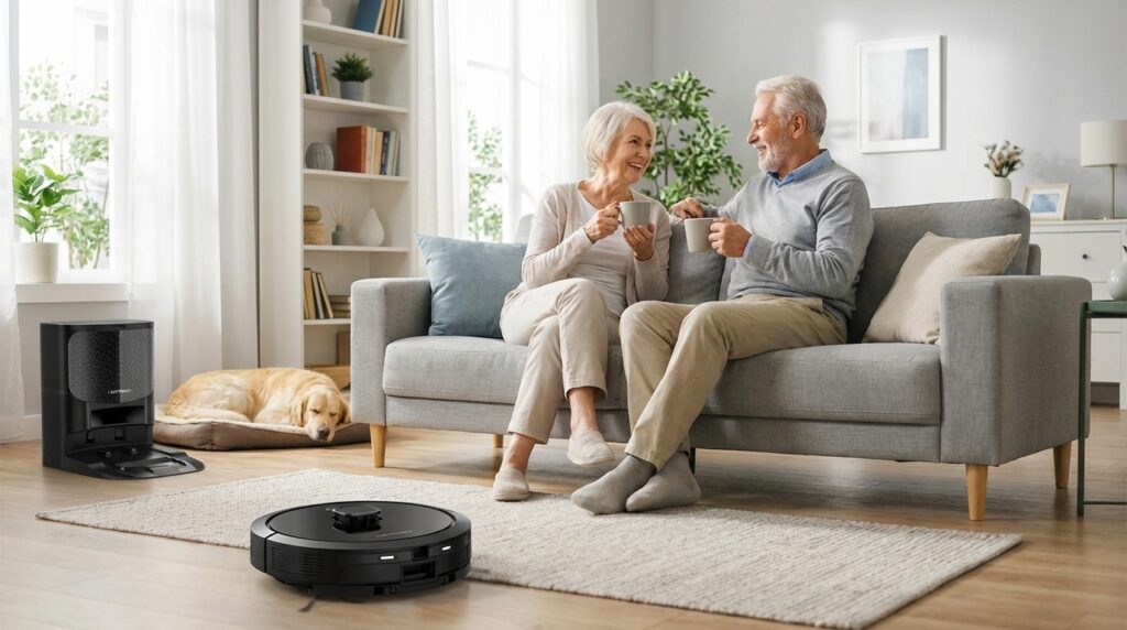 Liectroux G7 robô aspirador com base autolimpante em sala moderna srconecta