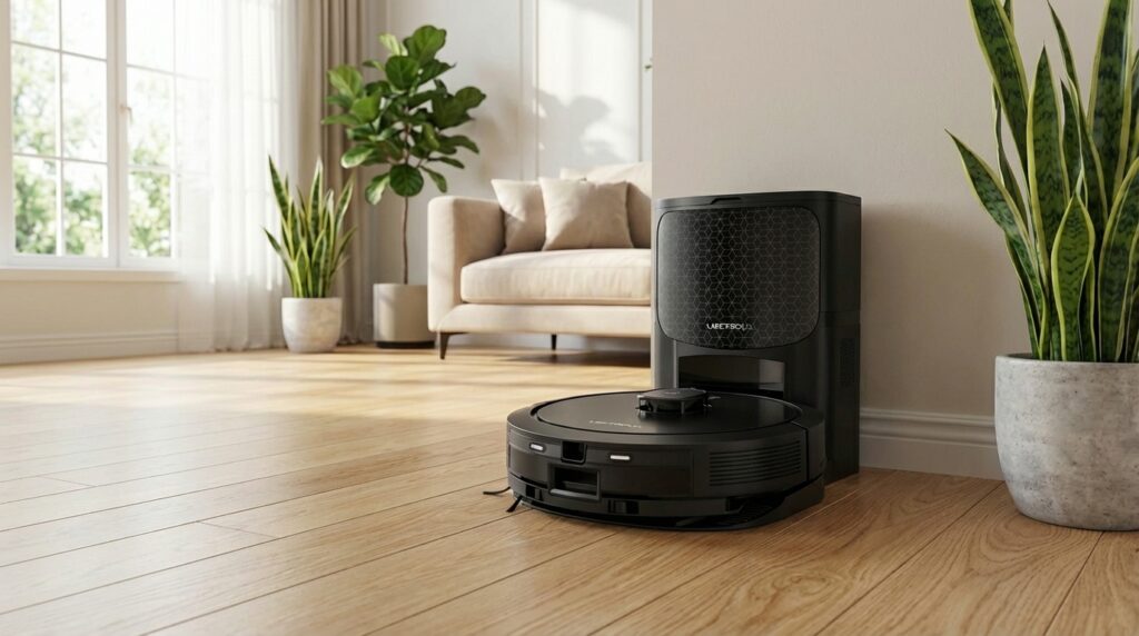 Liectroux G7 robô aspirador inteligente limpando piso de sala srconecta