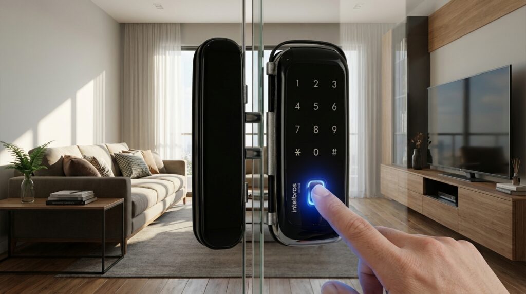 biometria e teclado touch da fechadura Intelbras FR 400 srconecta