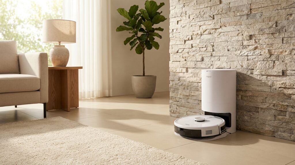 Robô aspirador Ropo Glass 5 Pro com base de autolimpeza em oferta no Mercado Livre