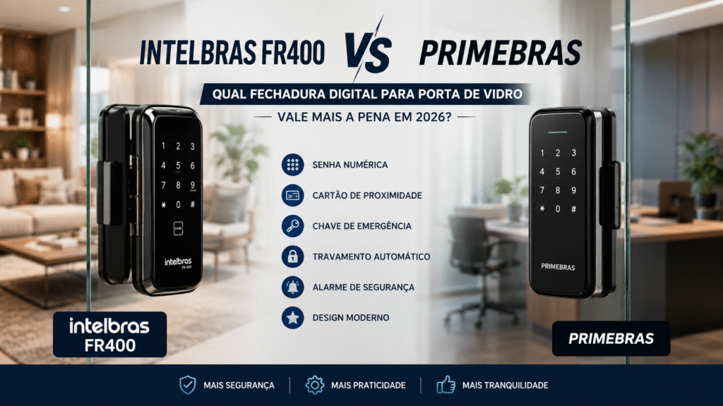 Comparativo entre Intelbras FR400 e Primebras instaladas em portas de vidro