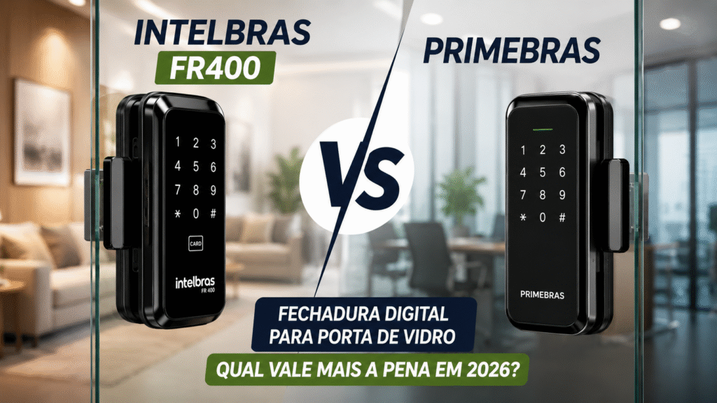 Intelbras FR400 vs Primebras comparação de fechaduras digitais para porta de vidro