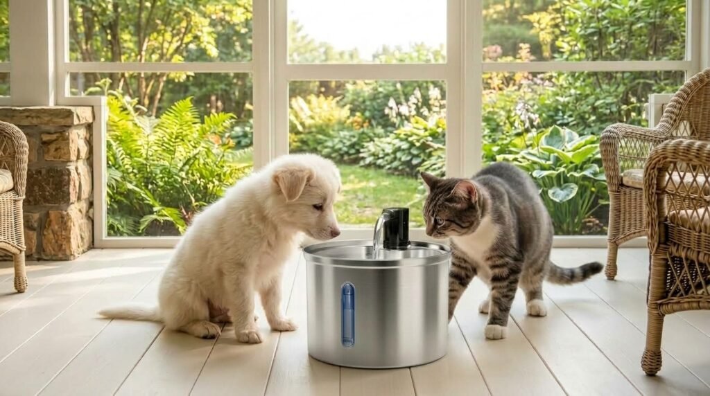bebedouro automático Newpet Inox 3 litros para gatos e cachorros