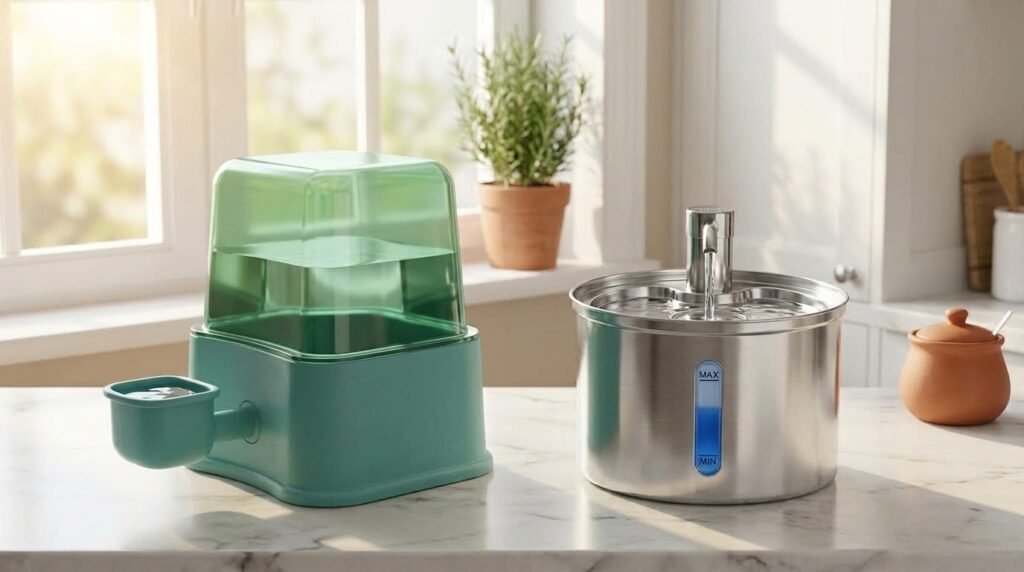 comparação entre bebedouro Petlon e Newpet Inox